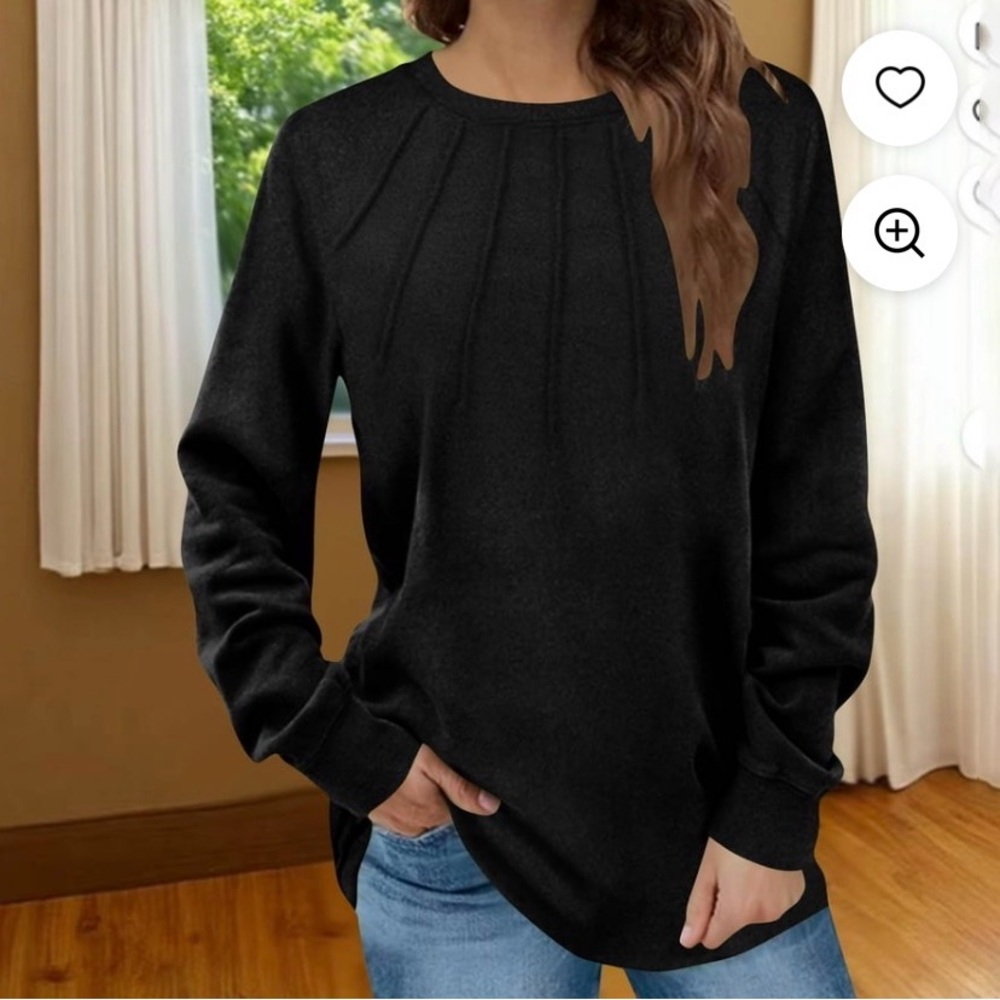 🌙 B158 WNEEDU Black fleece Long Sleeve Pullover